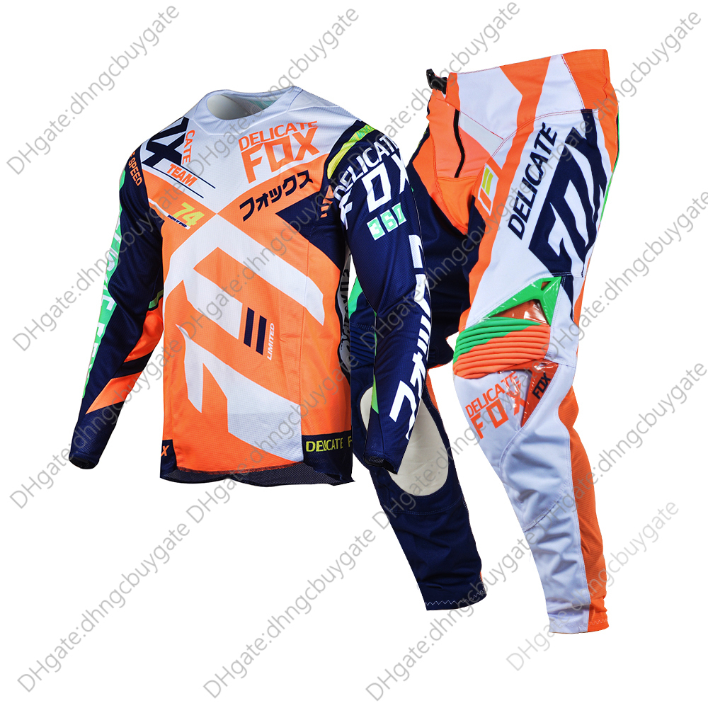 

360 Divizion Gear Set Delicate Fox Motocross Jersey Pants MX Combo Enduro Outfit Moto Cross Suit BMX Dirt Bike Kits For Men, Orange