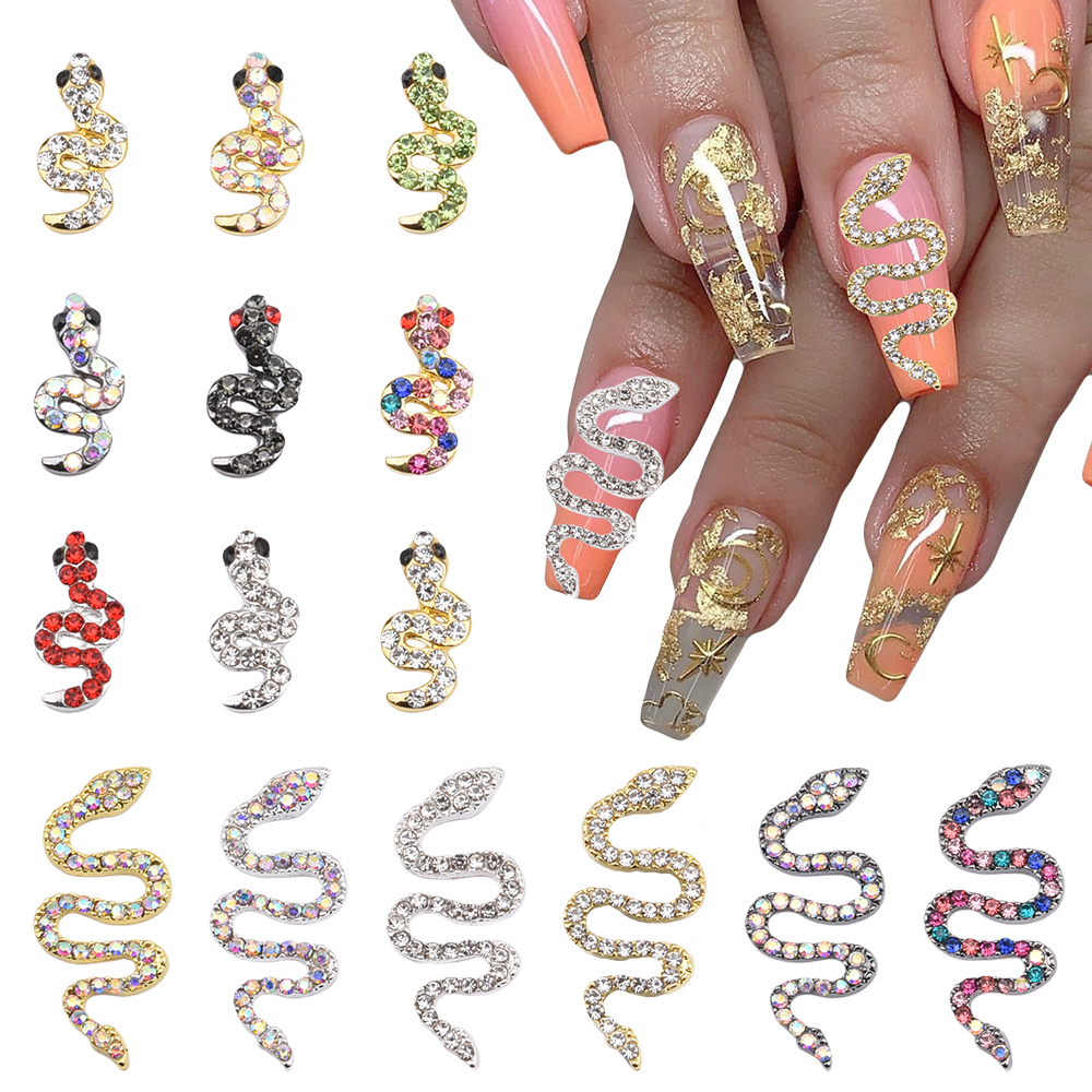 

510pcs Large Small Big Flatback Luxury 3d Metal Snake Nail Shape Charms Nail Art Rhinestones Jewelry Decor For Women TJ1822071288