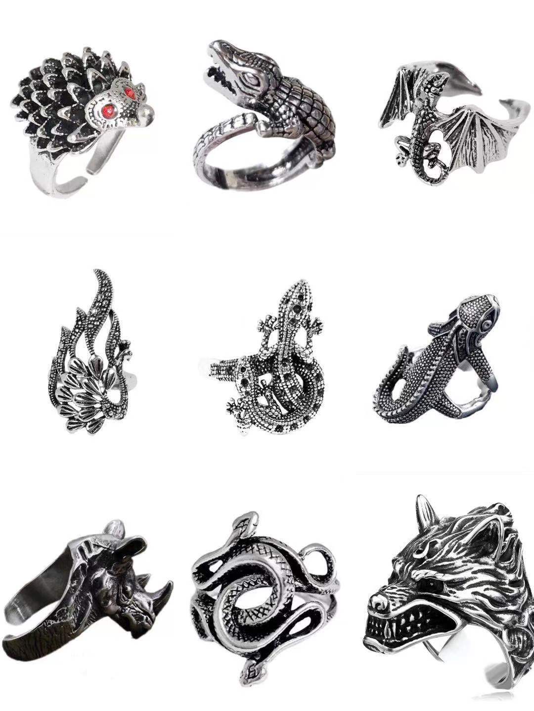 

12pcs Band Ring Set For Women Girls Snake Animals Fashion Men Jewelry Vintage Ancient Silver Punk Gothic Adjustable Rings Bulk