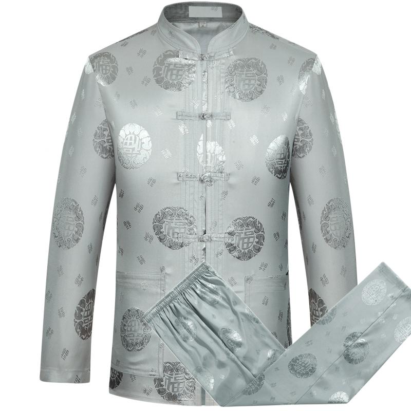 

Men's Tracksuits Chinese Dragon Men's Tang Suit Sets Long Sleeve Gray Shirt Pants High Quality Silk Wu Shu Tai Chi SetsMen's Men'sMen's, 10