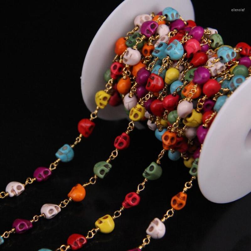 

Chains 5Meter/lot Mixed Turquoises Skull Shape Rosary Chain Natural Gold Plate Wire Wrapped Link DIY NecklaceChains Elle22
