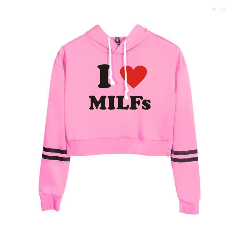 

Women's Hoodies & Sweatshirts WAWNI I Love MILFs Hoodie Unique Clothes Waist Cap Sexy Pullover Mother's Day Funny Heart Husband Joke Crop, White-ym01106