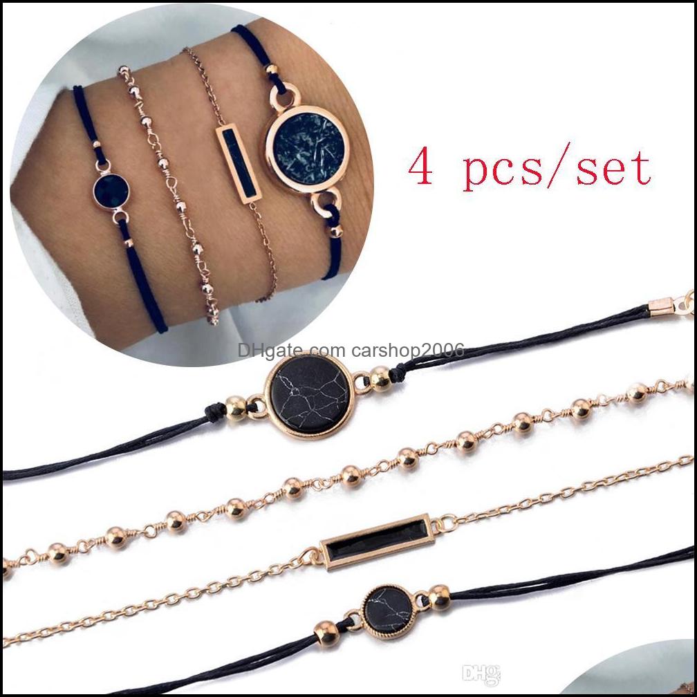 Bracelets de charme Bijoux 4pcs / Set Exquis Simple Couches Boho Bracelet Ensemble Empilable Amitié Bracelet Réglable Femmes Accessoires Drop De