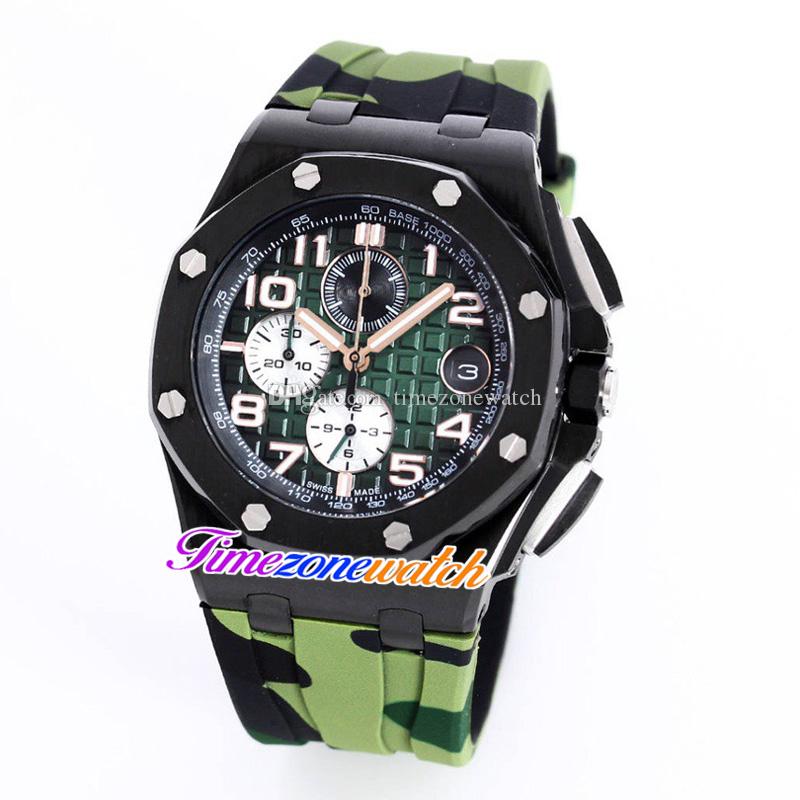 

K8F 44mm Miyota Quartz Chronograph Mens Watch Green Dial White Subial Stopwatch PVD Black Steel Case Camouflage Rubber Strap Watches Timezonewatch A25a (5), Customized waterproof service