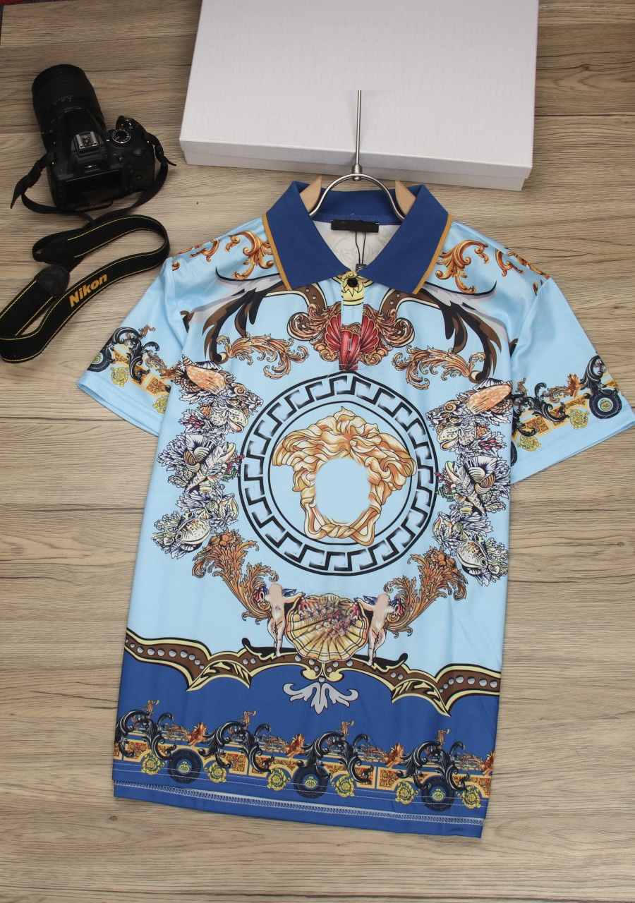 

2022 Luxury Europe Paris patchwork men Tshirt Fashion Mens Designer T Shirt Casual Men Clothes medusa Cotton Tee luxury polo, White