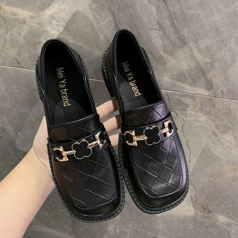 

Sepatu Oxford Unif Kulit Paten Wanita Musim Gugur Hitam Ujung Persegi Sepatu Selip Di Atas Flat Pantofel Wanita Kasual Kotakkotak Elegan 220614, Matte black
