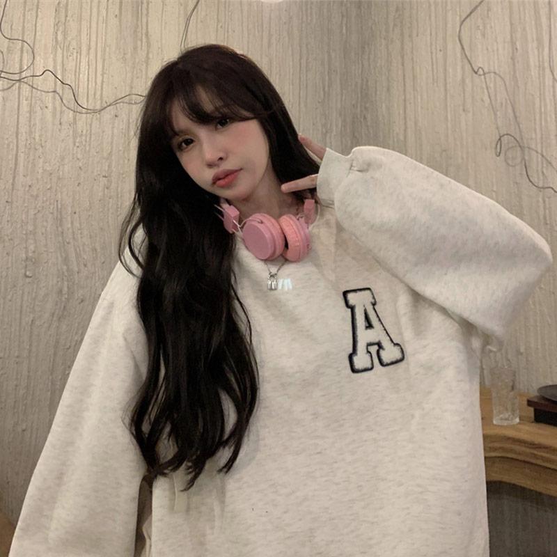 

Women's Hoodies & Sweatshirts Women Harajuku Letters Flocking Printed 2022 Spring Female Fashion O Neck Long Sleeve Oversized Streetwear Pul, Picture color