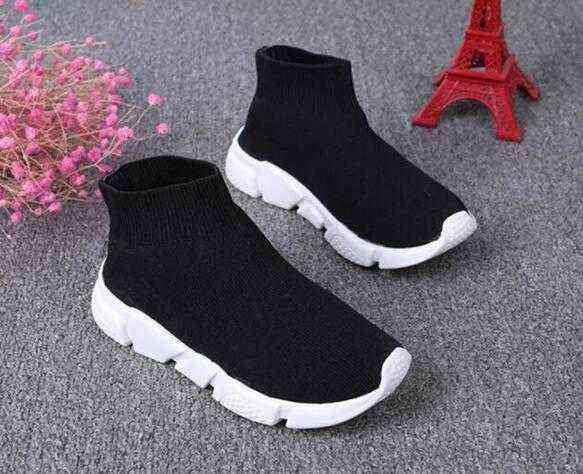 

Fashion Baby Kids Shoes Socks Boots Children Slip-On Casual Flats Speed Trainer Sneakers Boy Girl High-Top Running Shoes, Black