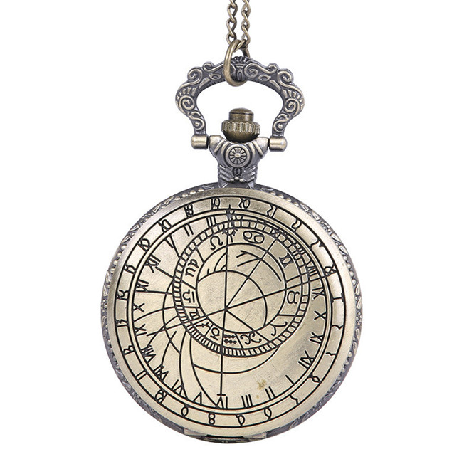 

10pcs watches Large retro carved classical Roman character compass mapping pattern nostalgic flip Rune pocket watch 8174, Black