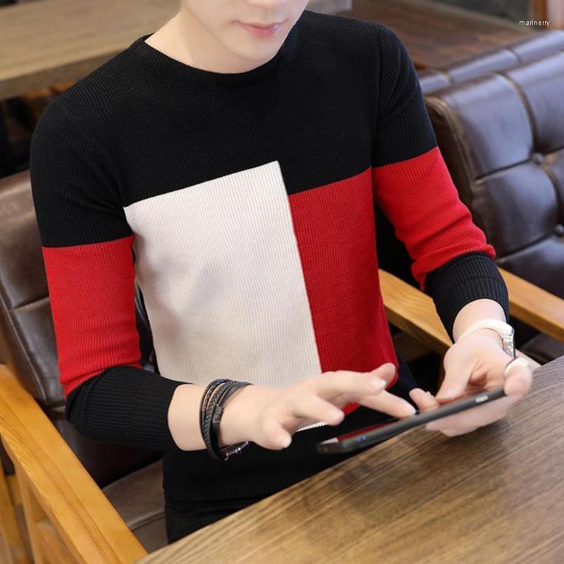 

Men's Sweaters All Match Trendy Slim Base Sweater Elastic Spring Patchwork For SchoolMen's Mari22, Coffee