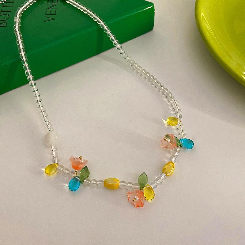 

Necklace Small Fresh Green Lily of the Valley Flower Butterfly Pearl Fashion Sweet Girl Clavicle Chain