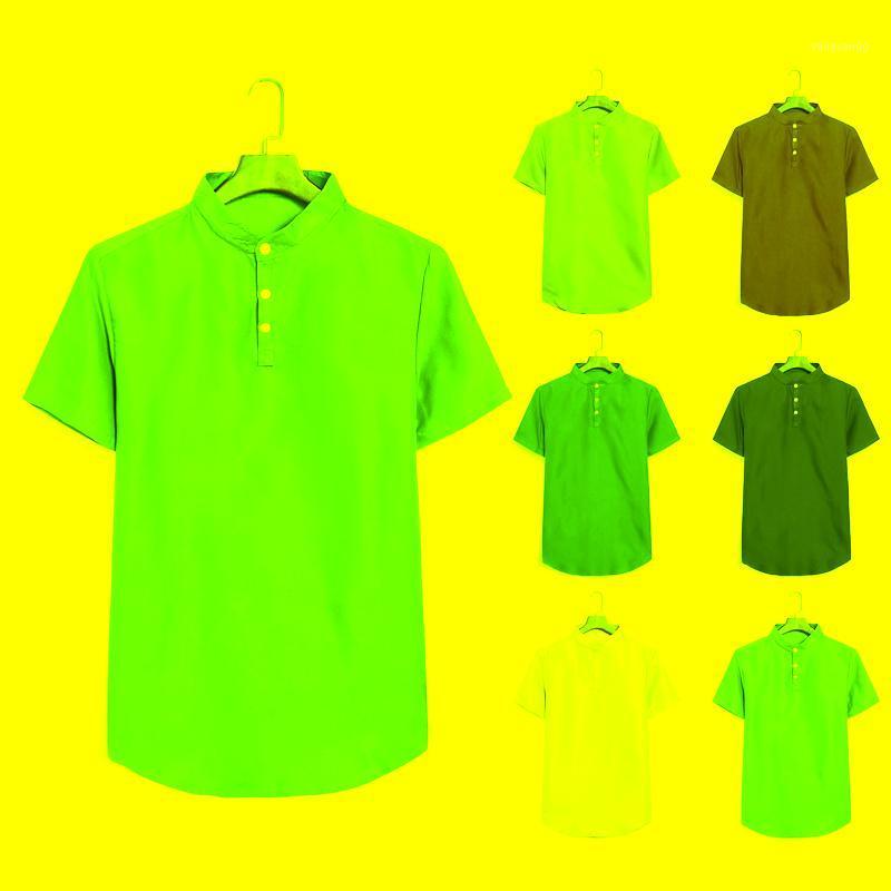 

Summer Running Men' Three Button Short-Sleeved Shirt Solid Color Fashion Casual 6 Colors Shirts, Beige