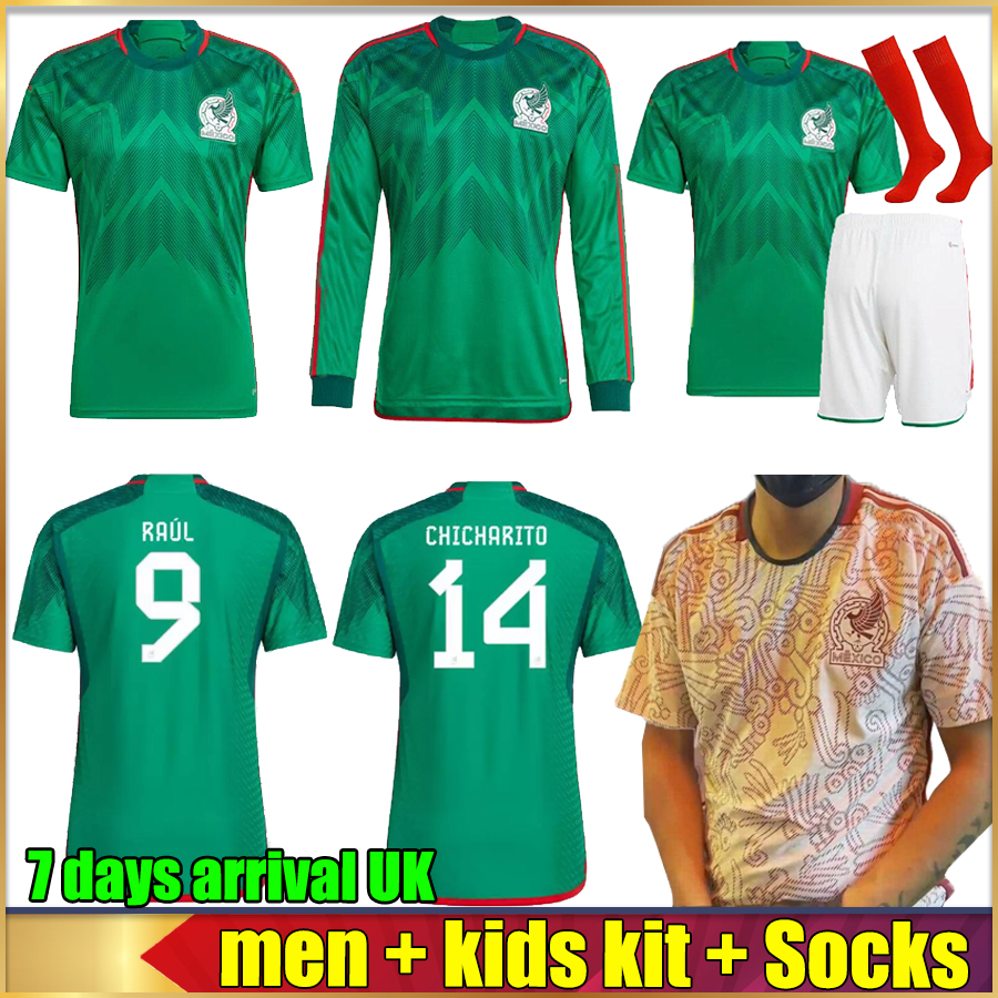 

2022 2023 mexico soccer jerseys LOZANO CHICHARITO RAUL football kit shirt DOS SANTOS Camisetas de futbol ALVAREZ fans player men kids set uniform Camiseta Futbol, 22/23 home + patch