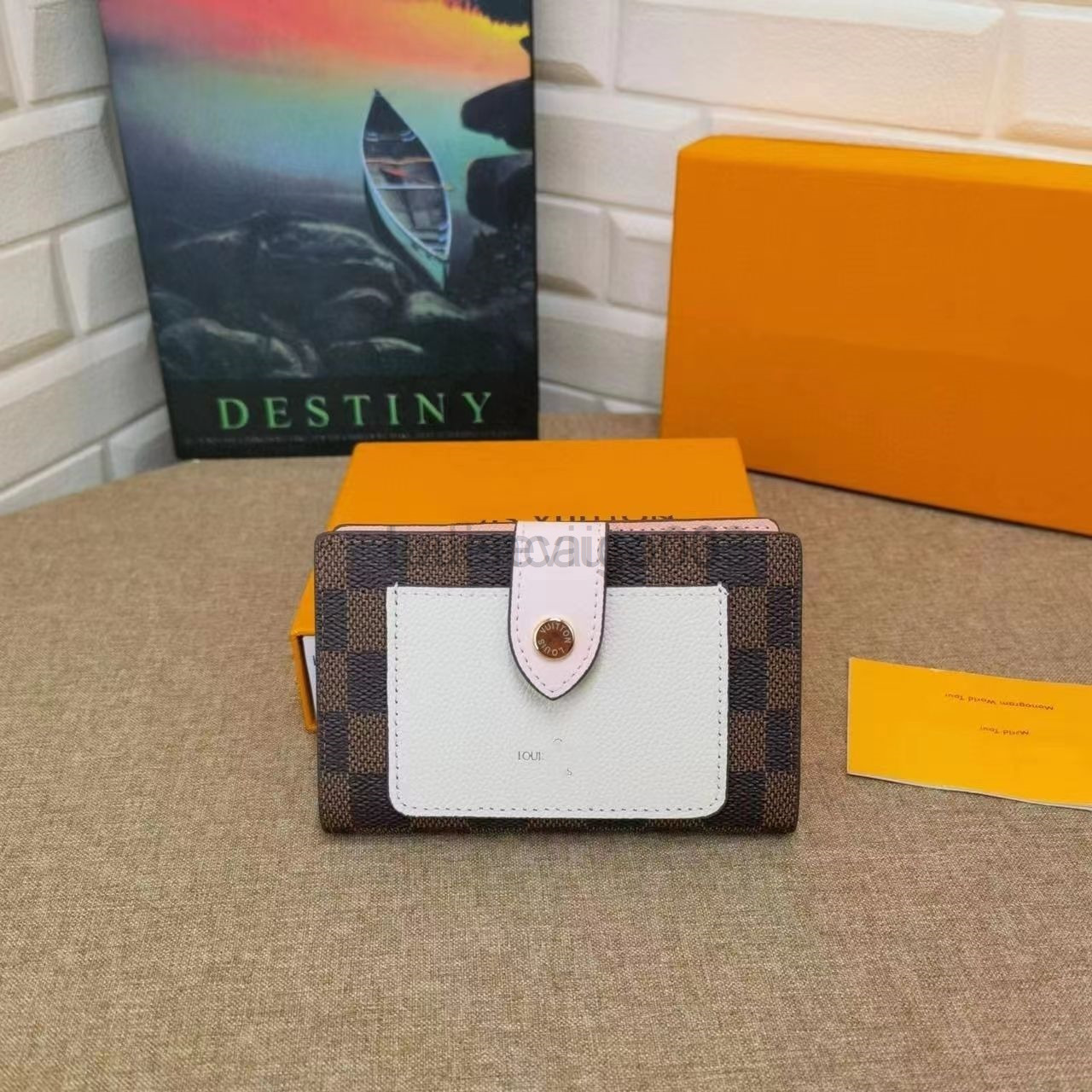 

Designer Leather L Vs Wallet Woman Mens European American New Zipper Snap Purse Multi Function Certificate Mini Letter Card Wallet, Feige powder