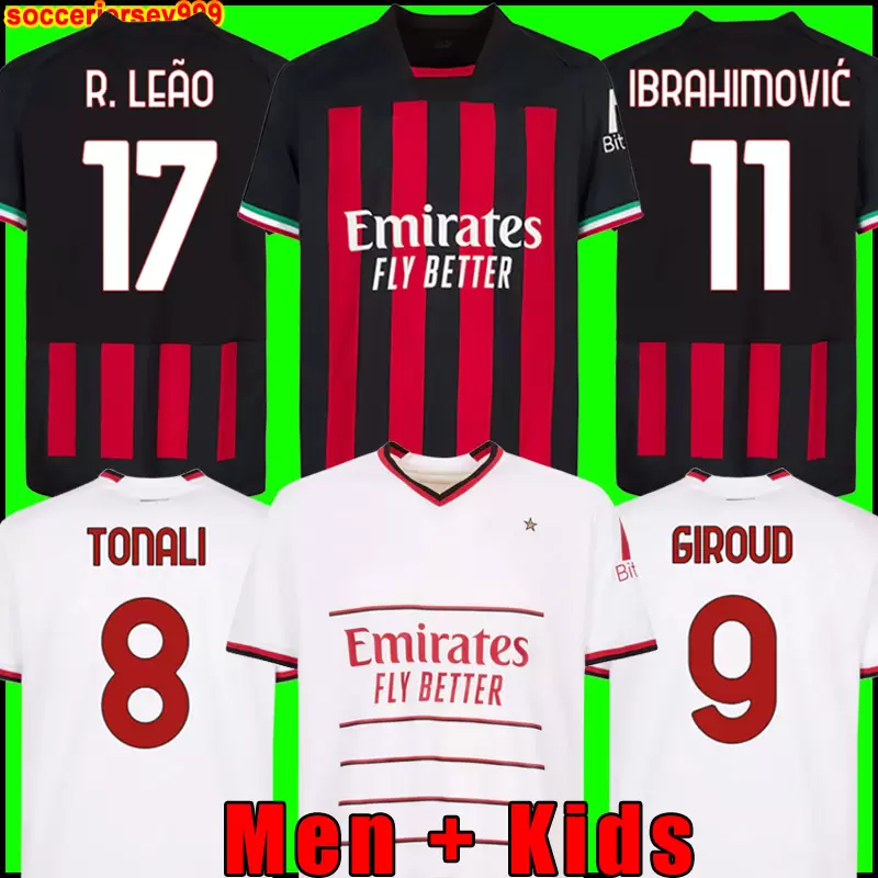 

IBRAHIMOVIC 22 23 soccer jersey AC MILANS GIROUD DE KETELAERE R. LEAO BENNACER KESSIE ROMAGNOLI, 22/23 men home + patch