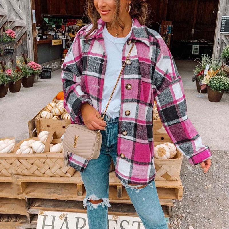 

Women' Jackets 2022 Spring Plaid Jacket Check Wool Loose Long Sleeve Single Breasted Female Autumn Elegant Fashion Lady Coat, Gray