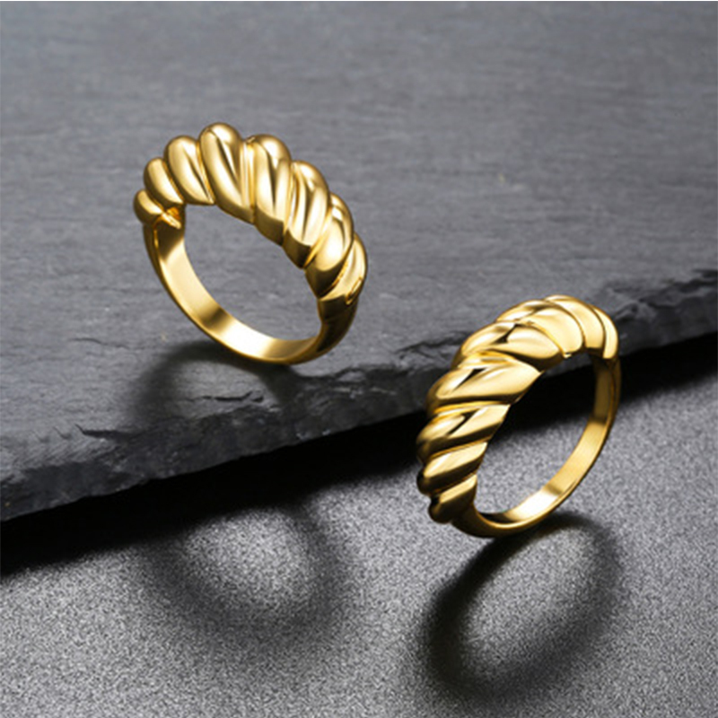 

Wedding Ring Weaving Twisted Gold Color Stainless Steel Croissant For Women Braided Signet Chunky Dome Men 220716