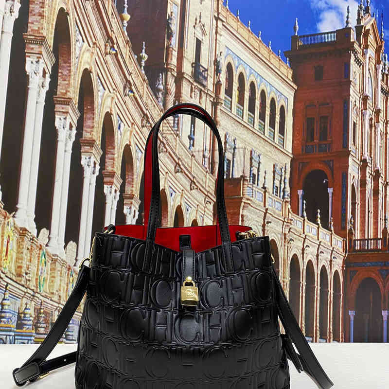 

CHCH HCHC 100% Leather texture Embossed Pattern Bucket Bag for Women Luxury Brand Designer Purses and Handbags Fashionable Purse 220708, Black