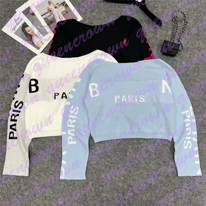

Women's Sweaters designer Women Short Scoop Neck Knitted Pullovers Sexy Long Sleeve Crop Top Letter Printed Fashion EPSI, 2# packing bag