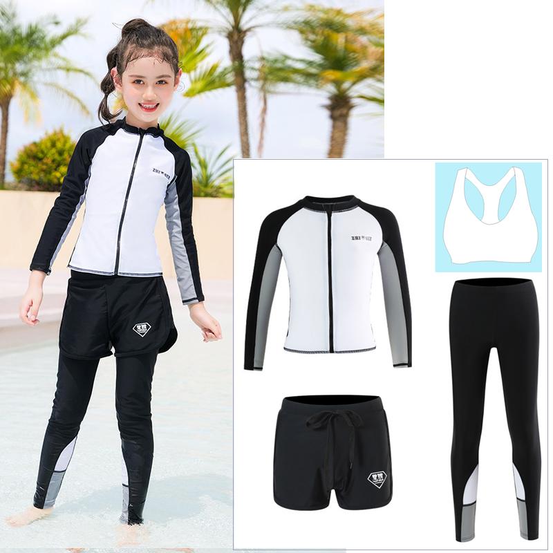 

Women's Swimwear Girls' Full Body Rash Guards Set Of 4pcs - Athletic Long Sleeve Tops And Bottoms ZIp T-Shirt Bra Shorts Pants Bathing S, Bl22030a