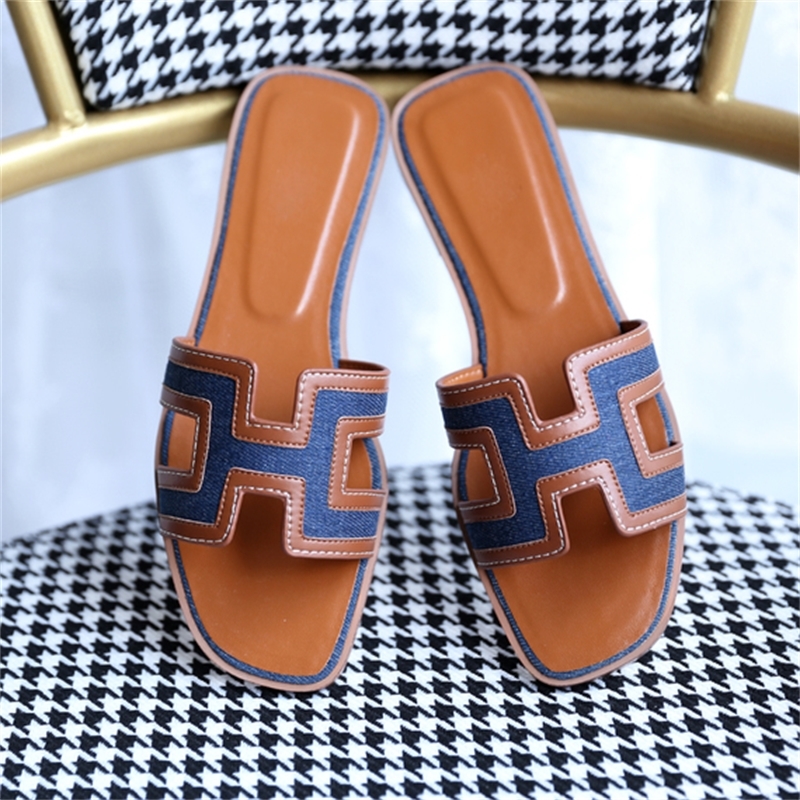 2022 spring and summer net red h home summer h cool slippers womens leather wearing net red beach one line h slippers