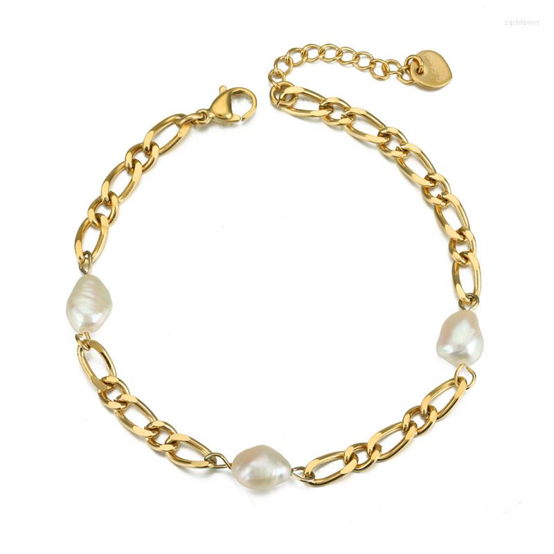 

Link Bracelets 316L Stainless Steel Pearl For Women Gifts Exquisite Bangles Gold Color Geometry Chains Fashion Jewelry Accessories