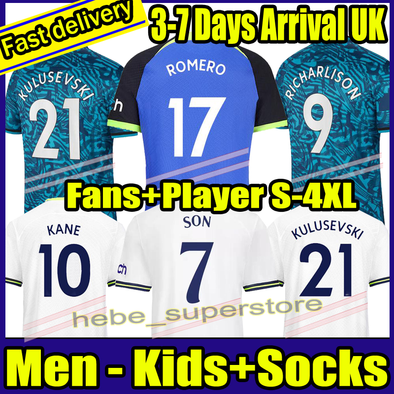 

S-4XL 22 23 Player Fans soccer jersey SON ROMERO KANE HOJBJERG BERGWIJN KULUSEVSKI RICHARLISON 2022 2023 LUCAS BENTANCUR TOtTENham football shirts uniforms men kids ..., Kids kit