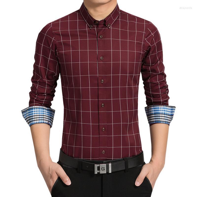 

Men's Dress Shirts 2022 Brand Men Plaid Shirt Fashion Business Casual Slim Fit Society Long Sleeves Camisa Masculina Dway22, Army green