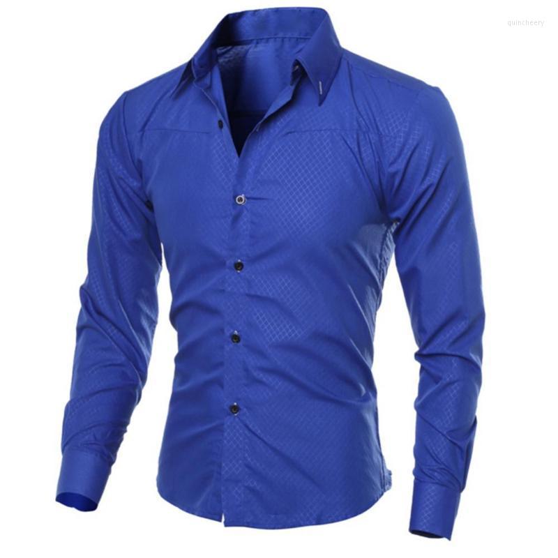 

Men's Dress Shirts Men Fashion Solid Color Turn Down Collar Long Sleeve Slim Blouse Shirt Top FitMen's Quin22, Sapphire blue