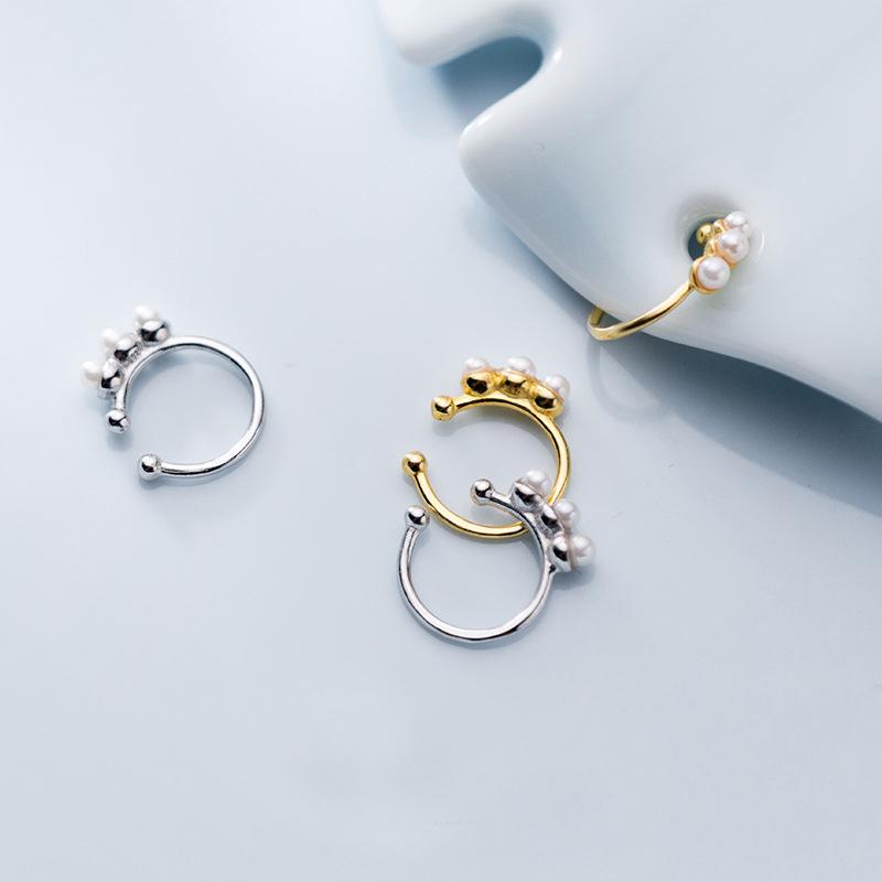 

Clip-on & Screw Back Real 925 Sterling Silver Mini Pearls Ear Cuff Wrap Earrings Dainty Seashell C Shape Cartilage For WomenClip-on