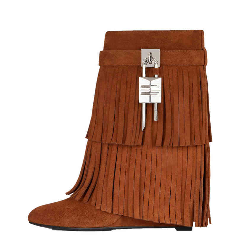 

Women's boots Women Round Toe Casual Shoes Fold High Heel Wedge Shoes Autumn And Winter New Ladies Fashion Sha, Brown