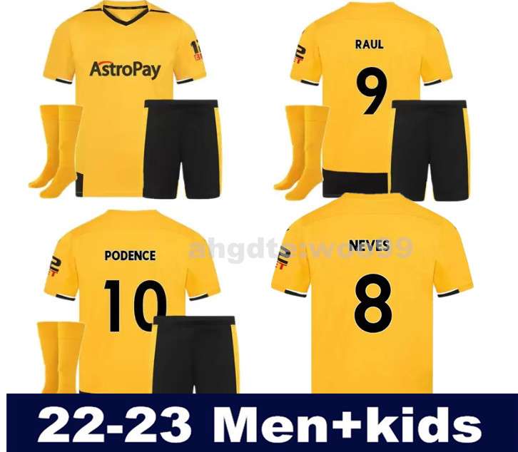 

2022 2023 RAUL Soccer Jerseys ADAMA KILMAN SEMEDO NETO NEVES J.OTTO Wolves Wanderers PODENCE GIBBS WHITE 22 23 Football Shirts Men Kids Kits Wolverhampton Uniform