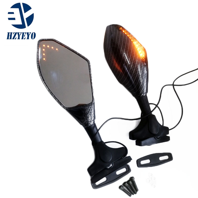 

HZYEYO 1 Pair Motorcycle Mirrors LED Turn Signals Arror Integrated Rearview Mirrors for Houda CBR 600 F4i 929 954 RR Carbon Fiber color