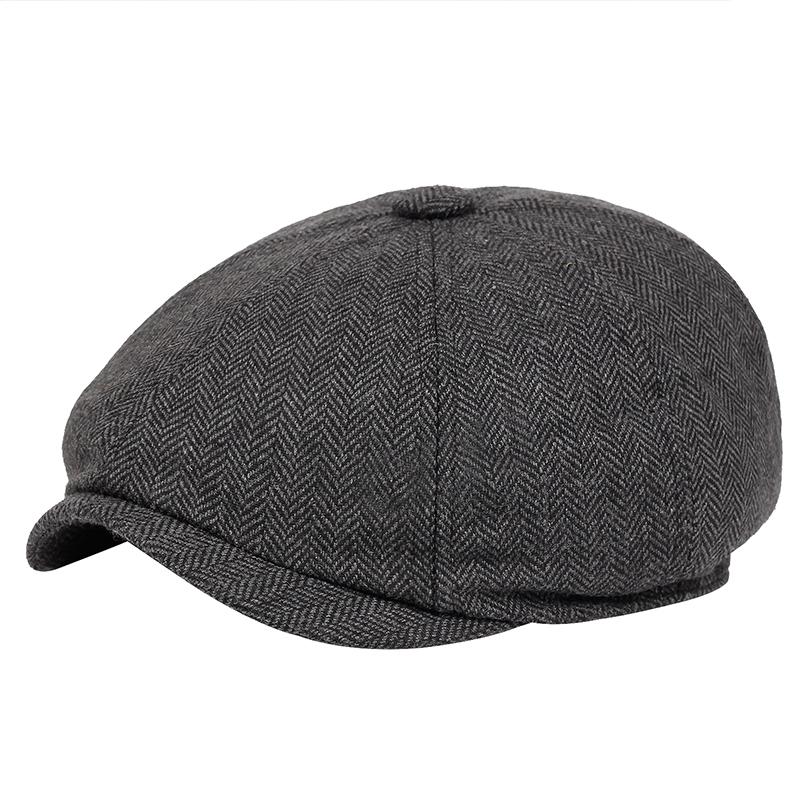 

Berets Men Beret Vintage Herringbone Gatsby Tweed Hat Sboy Spring Flat Peaked HatsBerets, Dark grey