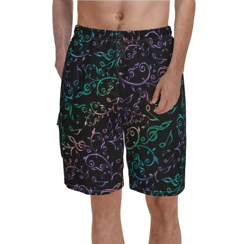 

Men' Shorts Colorful Music Notes Board Rainbow Floral Pattern Beach Short Pants Trenky Males Printing Swim Trunks Plus Size