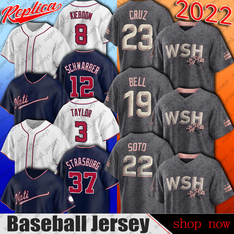 

22 Juan Soto 19 Josh Bell Nelson Cruz Jersey Baseball Washington Cherry Blossom City Connect Stephen Strasburg Cesar Hernandez, Man custom size m-xxxl