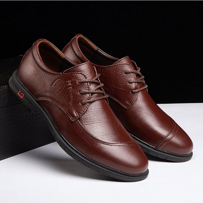 Derby Shoes Men PU Leather Solid Color Classic Fashion All-match Lace-up Round Toe Flat Casual Business Formal Shoes DP431