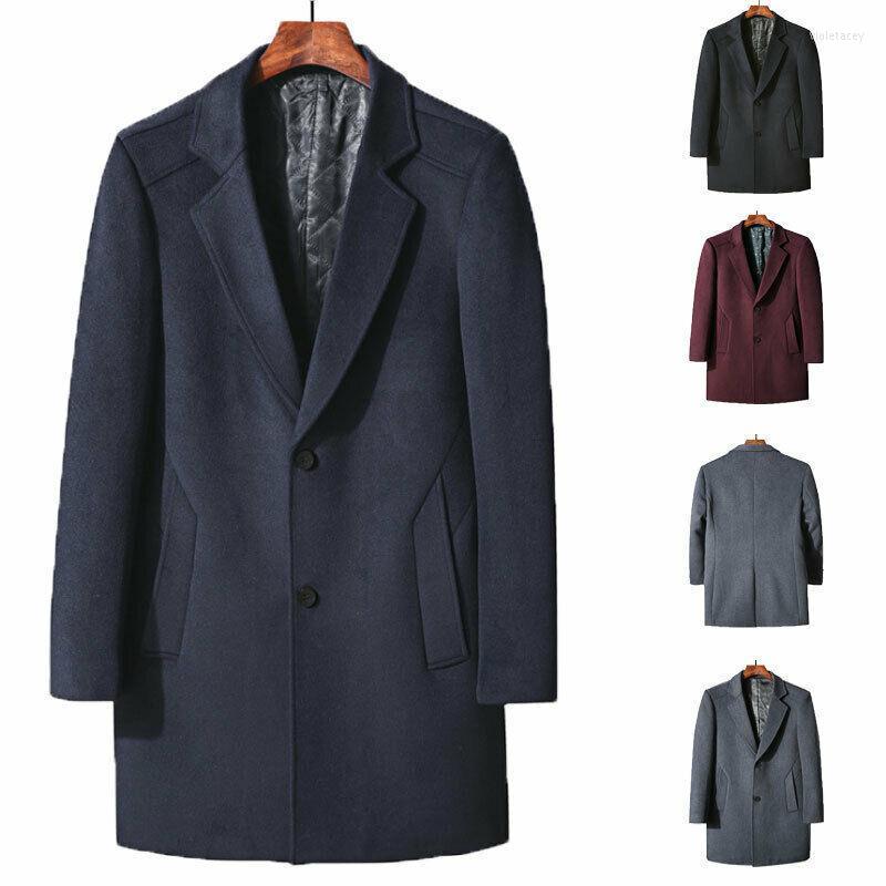 

Men's Wool & Blends Business Men Suits Coat Blend Long Overcoat Jacket Fall Tuxedos Notch Lapel Viol22, Black