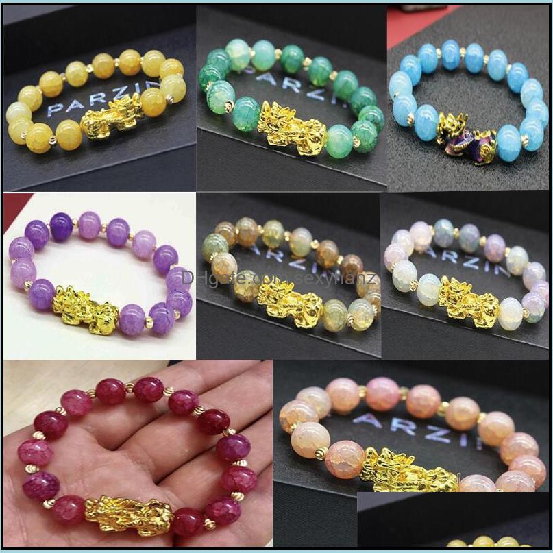 

Beaded Strands Bracelets Jewelry Natural Stone Agate Beads Bracelet Chinese Pixiu Lucky Brave Troops Charms Feng Shui For Women Wholesale D
