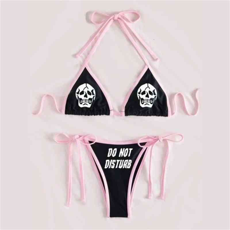 

split skeleton 2022 sexy offset women' bikini suit swimsuit, Pink black