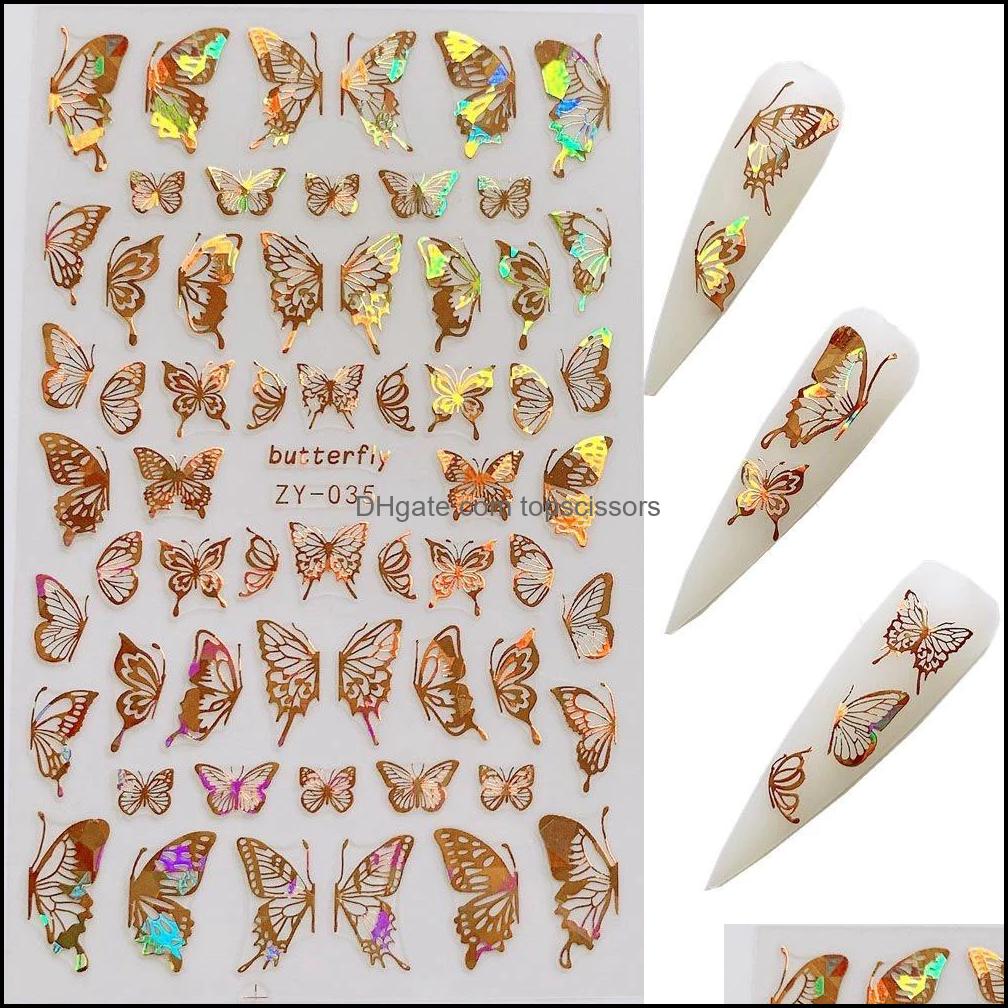 

Stickers Decals Nail Art Salon Health Beauty Holographic Butterfly 3D Self Adhesive Nails Transfer Colorf Foils Wraps Drop Delivery 2021 Q, 8 colors for choose