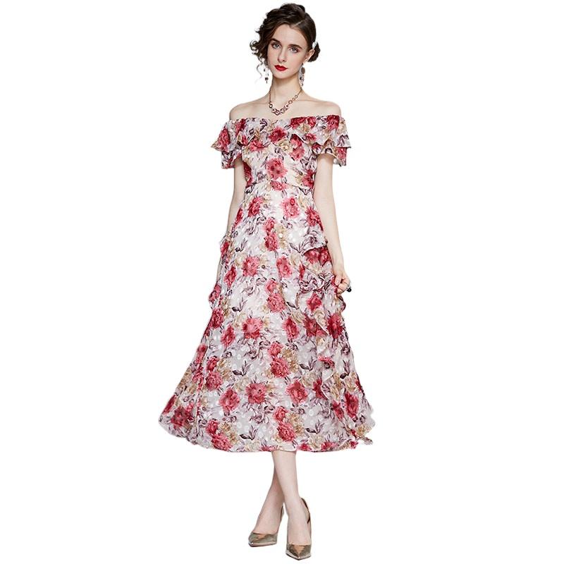 

Party Dresses Simgent Chiffon Ruffle Dress Women Summer A Line Floral Print Elegant Long Beach Holiday Boho Vestidos Robe Femme SG1511