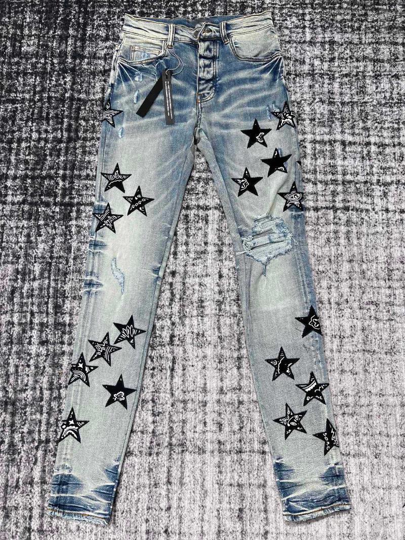 

Men's Jeans Men Star Patches Distressed Blue JeansMen's Bert22, As pic