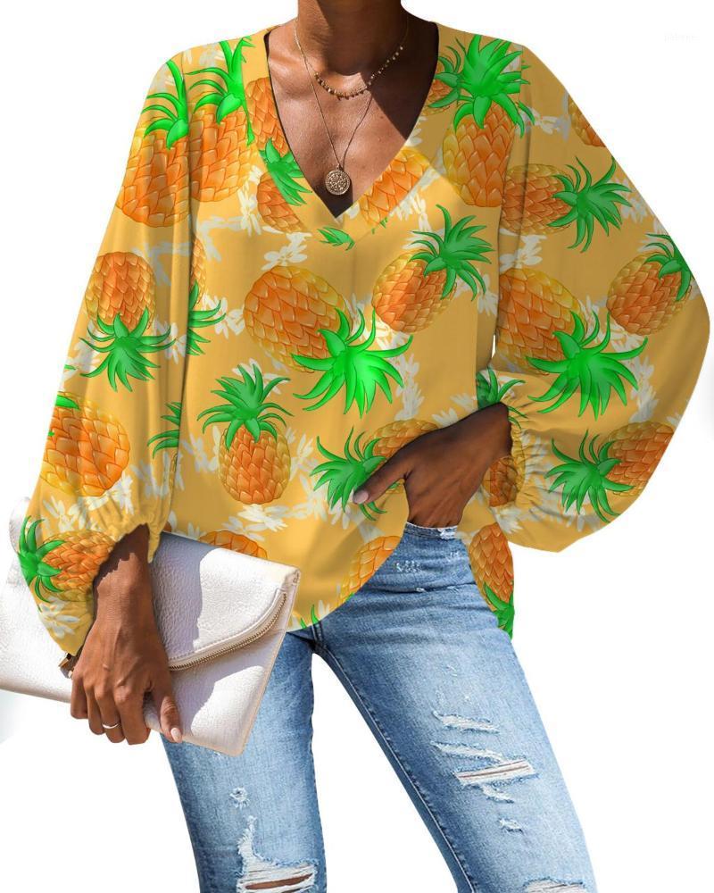 

Women' Blouses & Shirts Summer Tops Women Long Lantern Sleeve Blouse Pineapple Printing  Female V-Neck Plus Size Clothing Blusas Mujer De, Zd1116b2
