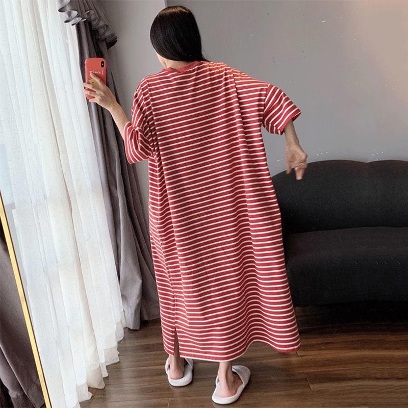 

Women's Sleepwear Plus Size 5XL Women Short Sleeve Homewear Nightdress Cotton Striped Nightwear Home Dressing Gown Summer Long Nightgown, Gray