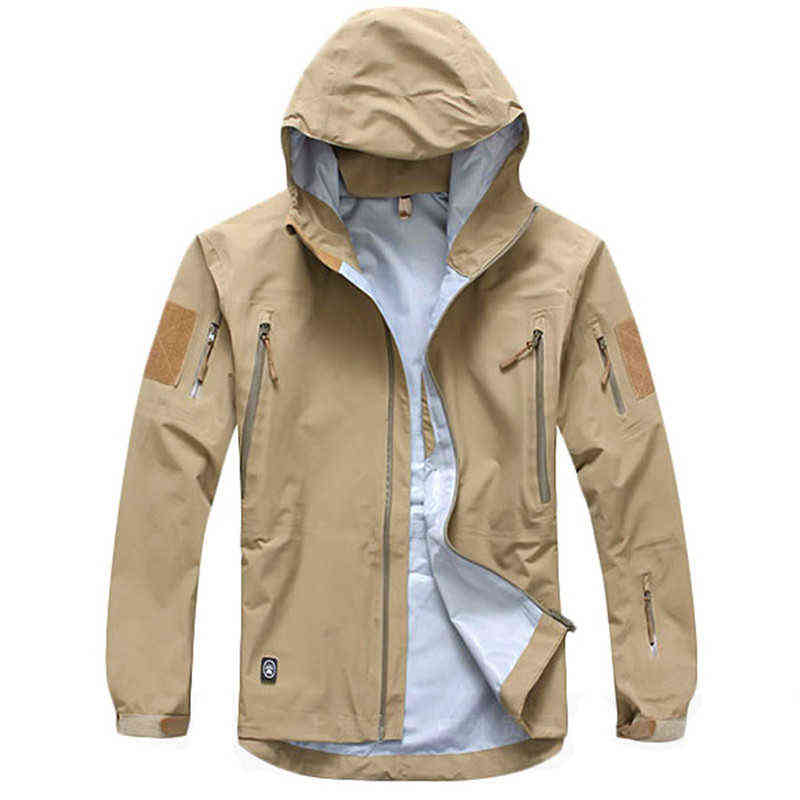 

Outdoor Waterproof Hard Shell Military Tactical Jacket Men Camouflage Hooded Hardshell Thin Pressure Glue Windbreaker Coat Tops T220811, Desert