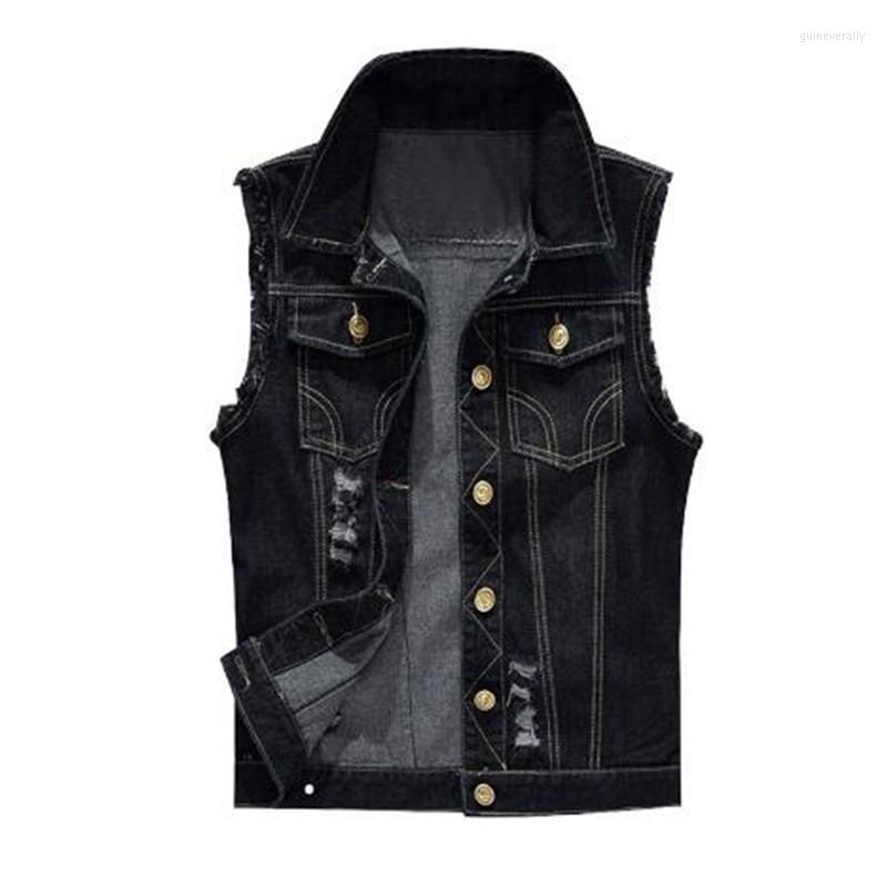 

Men' Vests Slim Male Jeans Sleeveless Jacket Vest Men Plus Size 6XL Black Denim Cowboy Outdoors Waistcoat Mens Guin22