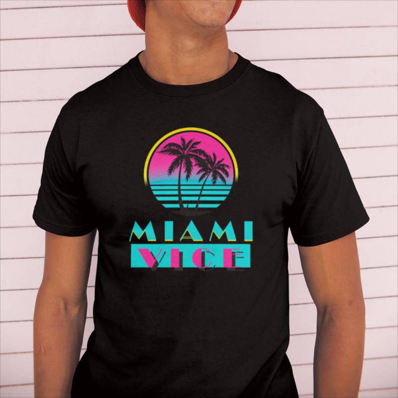 

Men' T-Shirts Funny Miami Vice T-Shirt Men Round Collar Cotton T Shirts Vaporwave Short Sleeve Tees Arrival TopsMen, Black