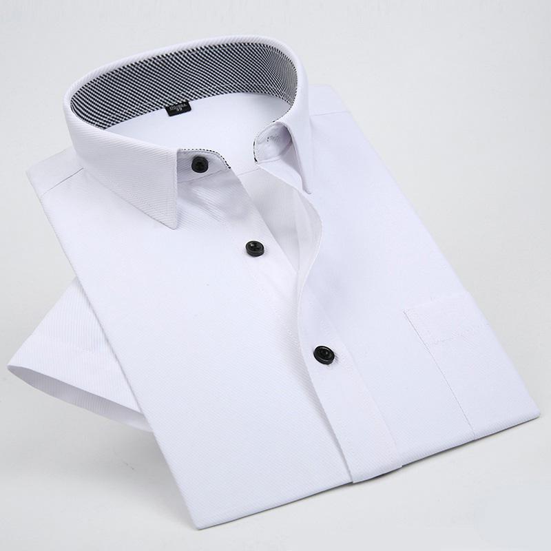 

Men's Dress Shirts Plus Size 8XL High Quality Non-ironing Men Shirt Summer Short Sleeve Solid Male Clothing Regular Fit Business ShirtsMen's, Pure white
