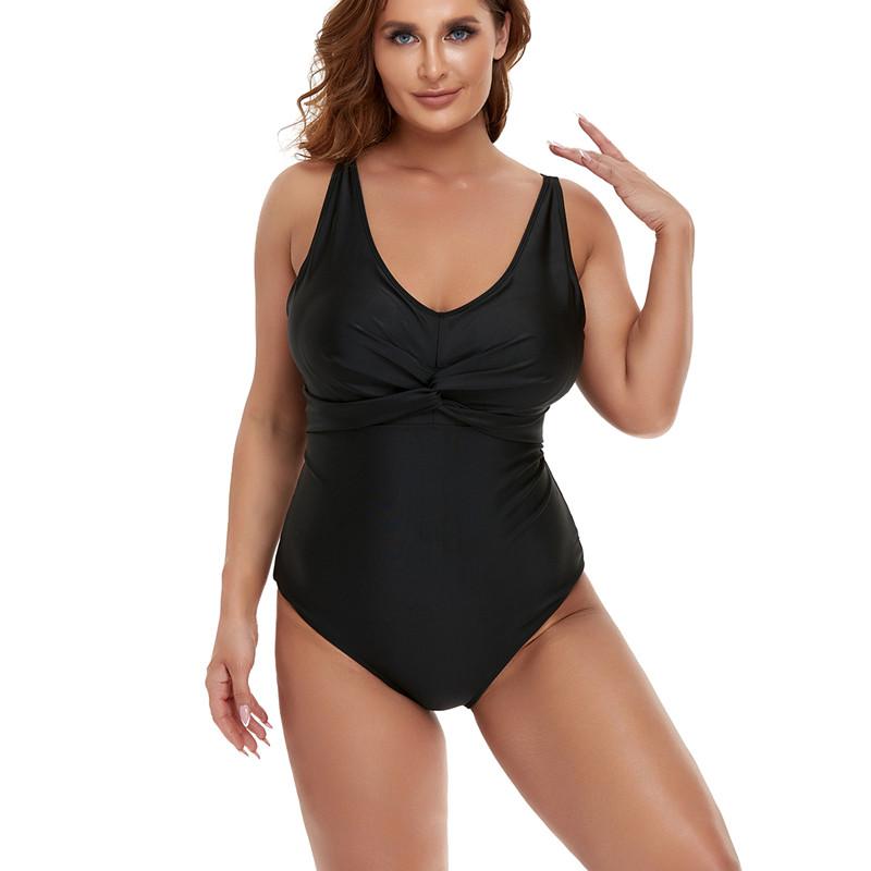 

Women's Swimwear European And American One-piece Swimsuit Women Conservative Plus Size Women's Solid Color Fat Triangle WomenWomen's, Black
